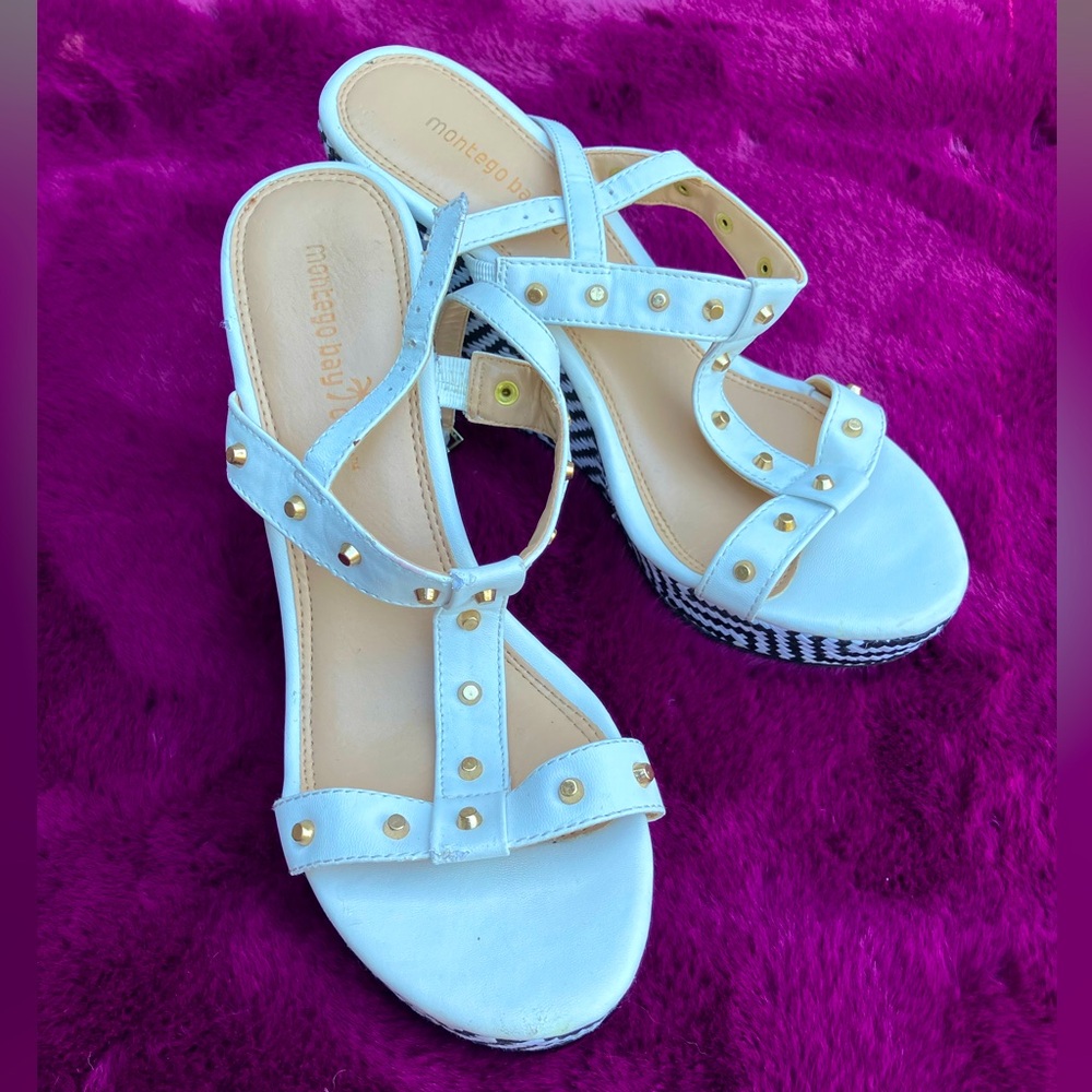 White & Gold Wedge Sandals